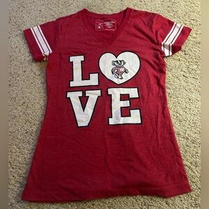 Wisconsin Badgers Red V-Neck LOVE Short Sleeved T-Shirt
